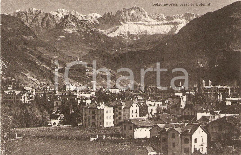 Cartolina originale da collezione 1935 BOLZANO GRIES-SAN QUIRINO Panorama verso le DOLOMITI *Cartolina FP VG 1