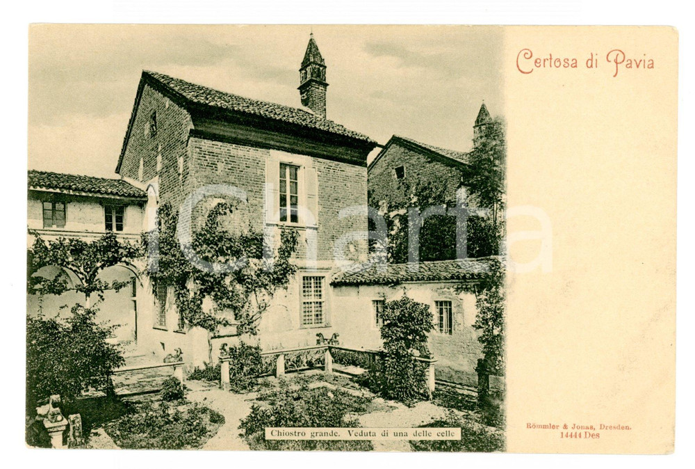 Cartolina originale da collezione 1920 Certosa di Pavia - Chiostro Grande, una cella 1