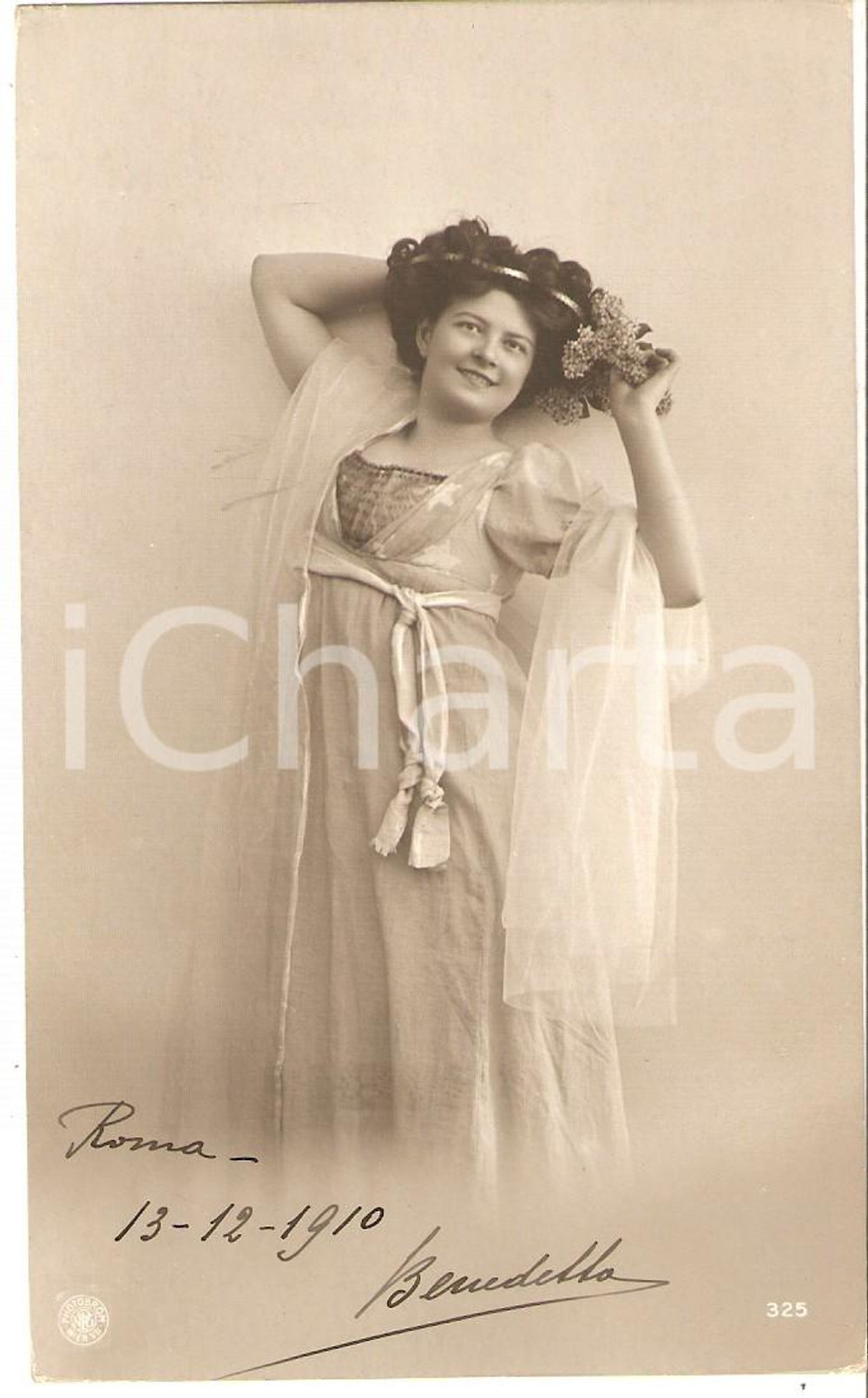 Cartolina originale da collezione 1910 ROMA Giovane donna con coroncina fiorita *Cartolina VINTAGE ing. BONELLI 1