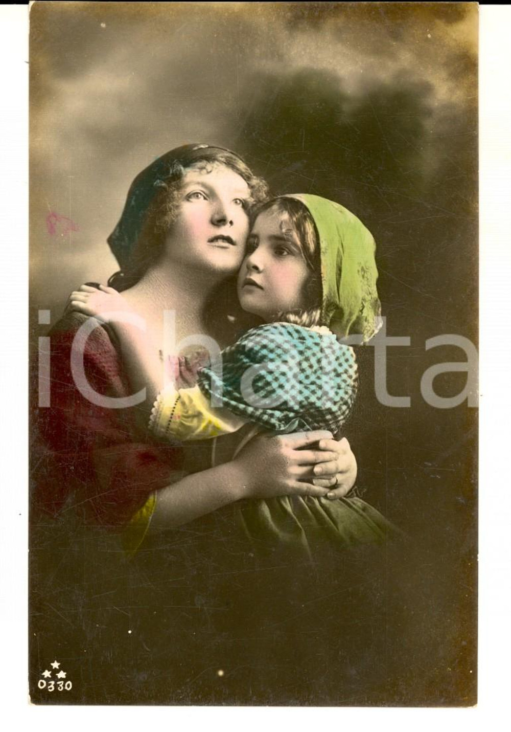 Cartolina originale da collezione 1910 ca COSTUMI Madre contadina con la figlia *Cartolina VINTAGE COLORATA FP 1
