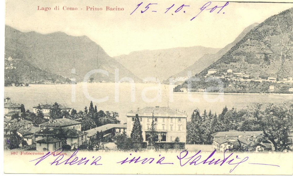 Cartolina originale da collezione 1901 COMO Panorama con il primo bacino del lago Cartolina postale FP VG 1
