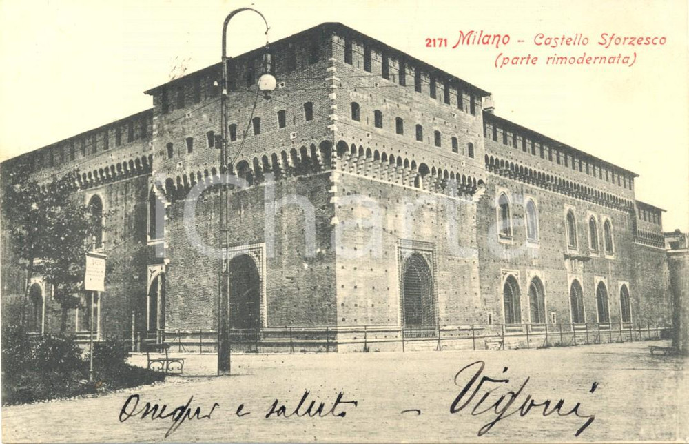 Cartolina originale da collezione 1902  MILANO Castello SFORZESCO - Parte rimodernata  *Cartolina postale FP VG 1