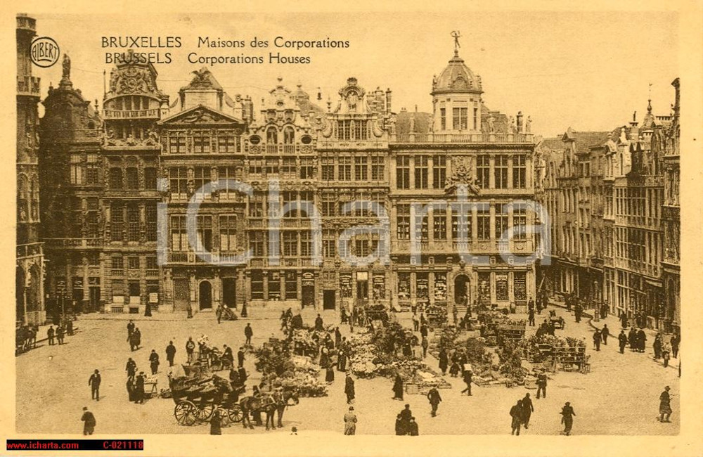 Cartolina originale da collezione 1930 ca BRUXELLES (B) GRAND PLACE Maisons CORPORATIONS *Cartolina ANIMATA FP NV 1