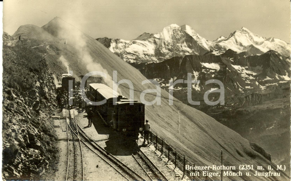 Cartolina originale da collezione 1948 BRIENZER-ROTHORN (SVIZZERA) Treno con veduta EIGER e MONCH *Cartolina FP VG 1