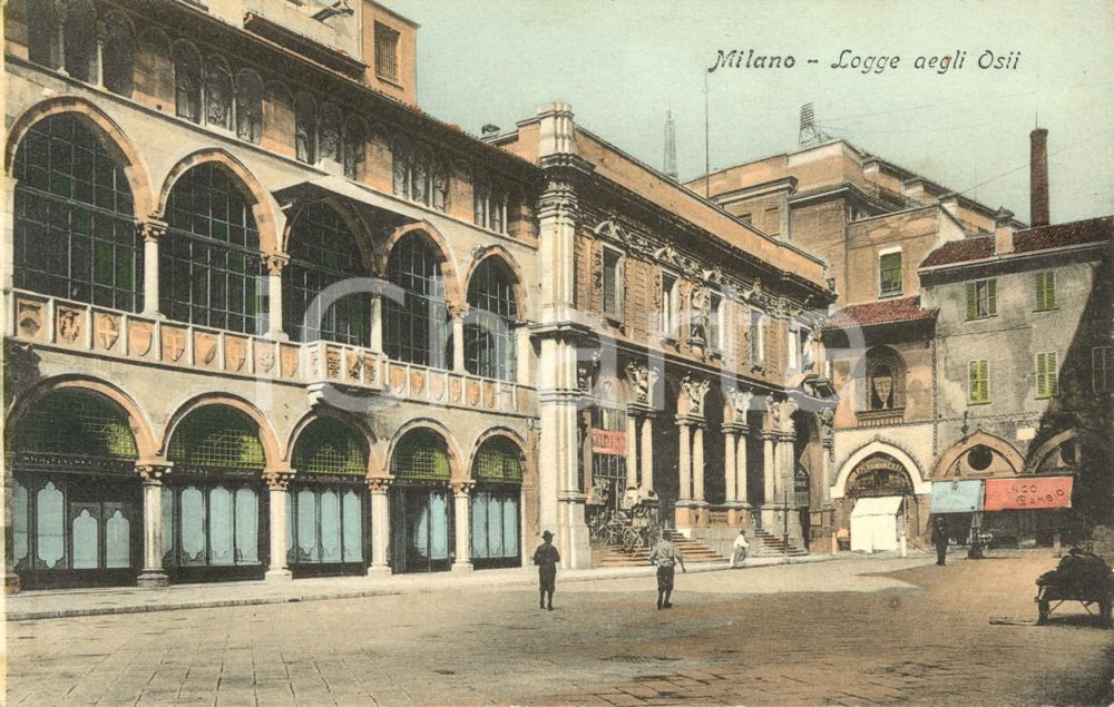 Cartolina originale da collezione 1920 MILANO La Loggia degli OSII in piazza dei MERCANTI *Cartolina ANIMATA FP VG 1