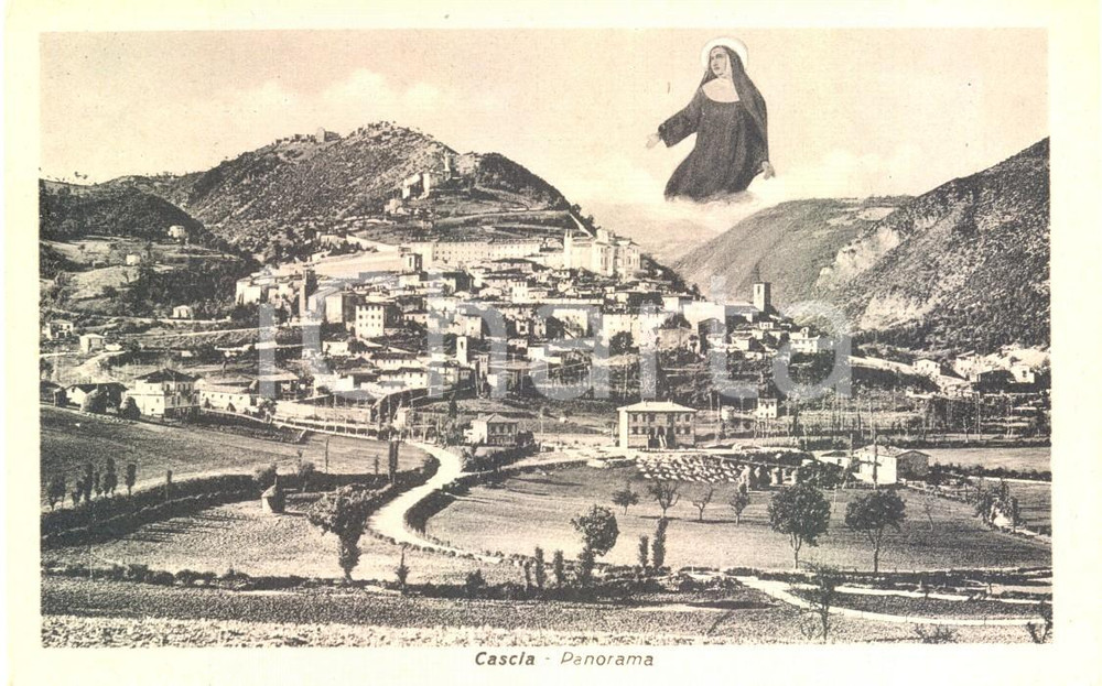 Cartolina originale da collezione 1940 ca CASCIA (PG) Panorama con visione di SANTA RITA *Cartolina FP NV 1