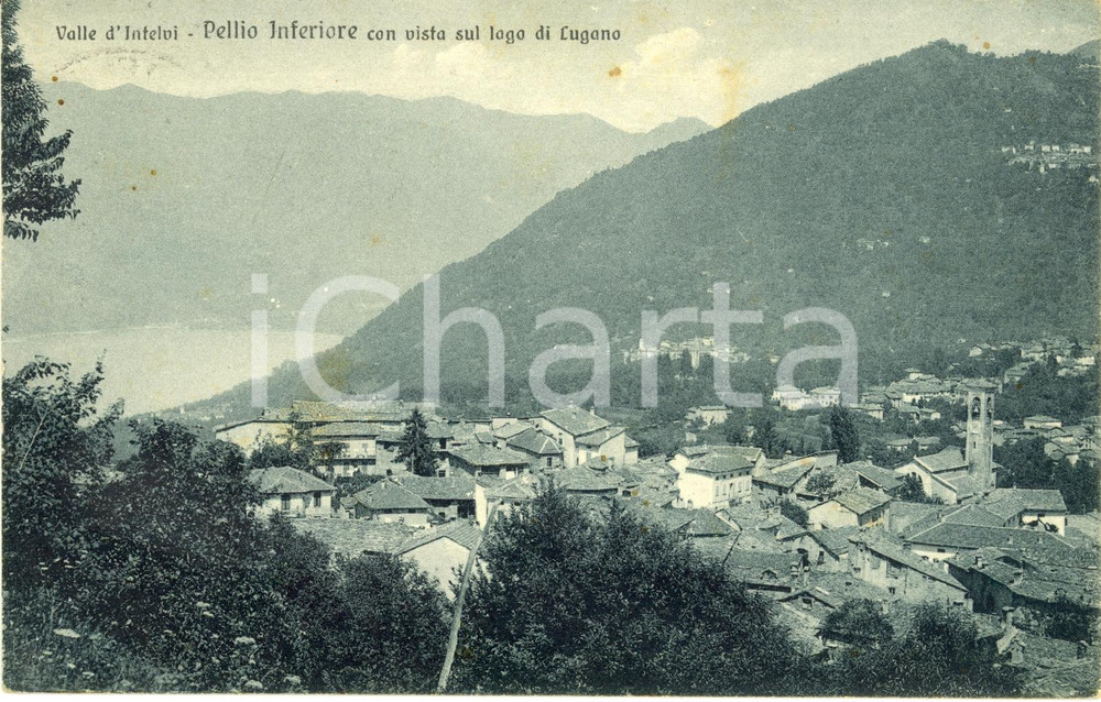 Cartolina originale da collezione 1928 PELLIO INTELVI (CO) Pellio Inferiore con vista Lago LUGANO *Cartolina FP VG 1