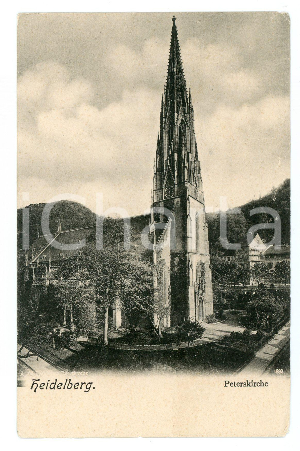 Cartolina originale da collezione 1910 ca HEIDELBERG D Veduta esterna della PETERSKIRCHE Cartolina FP NV 1