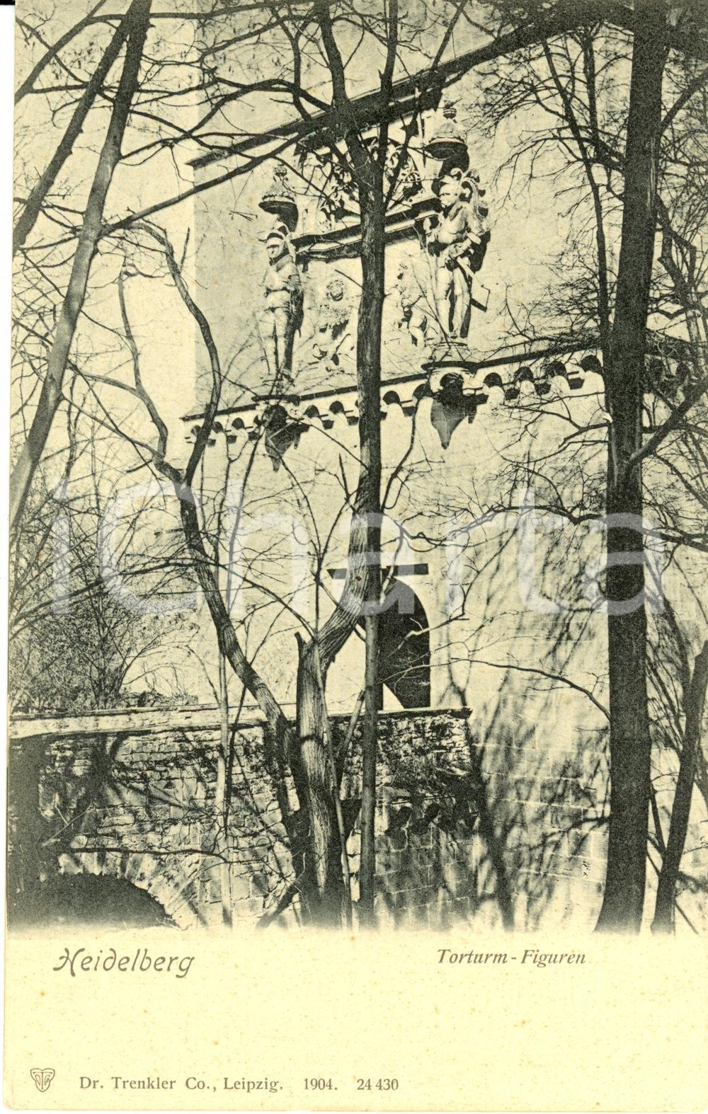 Cartolina originale da collezione 1910 ca HEIDELBERG GERMANIA Statue sulla TORTURM del castello Cartolina FP NV 1