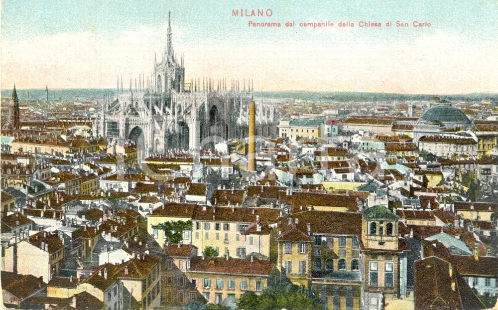 Cartolina originale da collezione 1909 MILANO Panorama aereo dalla chiesa di SAN CARLO *Cartolina postale  FP VG 1