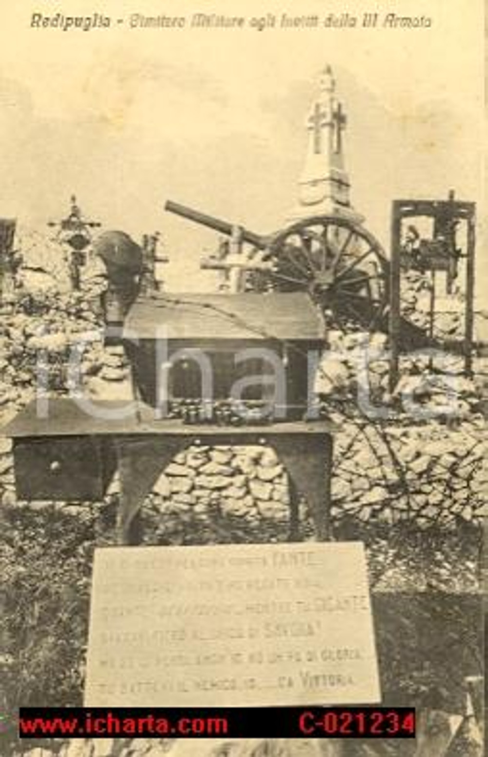 Cartolina originale da collezione 1930 REDIPUGLIA (GO) Cimitero Militare - Perdono ignoto Fante *Cartolina FP NV 1