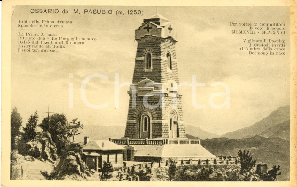 Cartolina originale da collezione 1930 ca VALLI DEL PASUBIO VI L OSSARIO del PASUBIO Cartolina postale FP NV 1