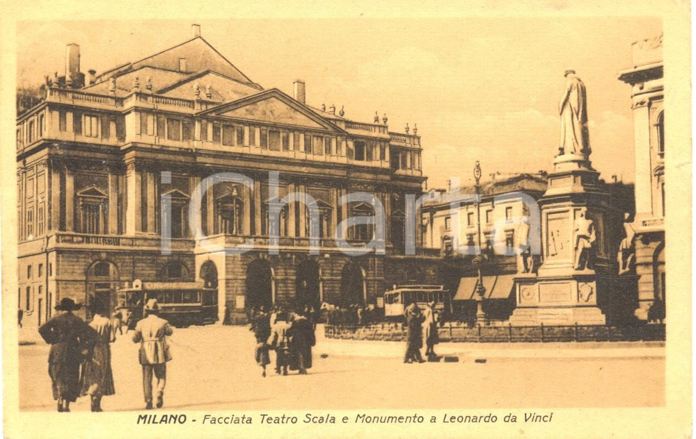 Cartolina originale da collezione 1924 MILANO Teatro alla Scala e Monumento Leonardo DA VINCI *Cartolina  FP VG 1