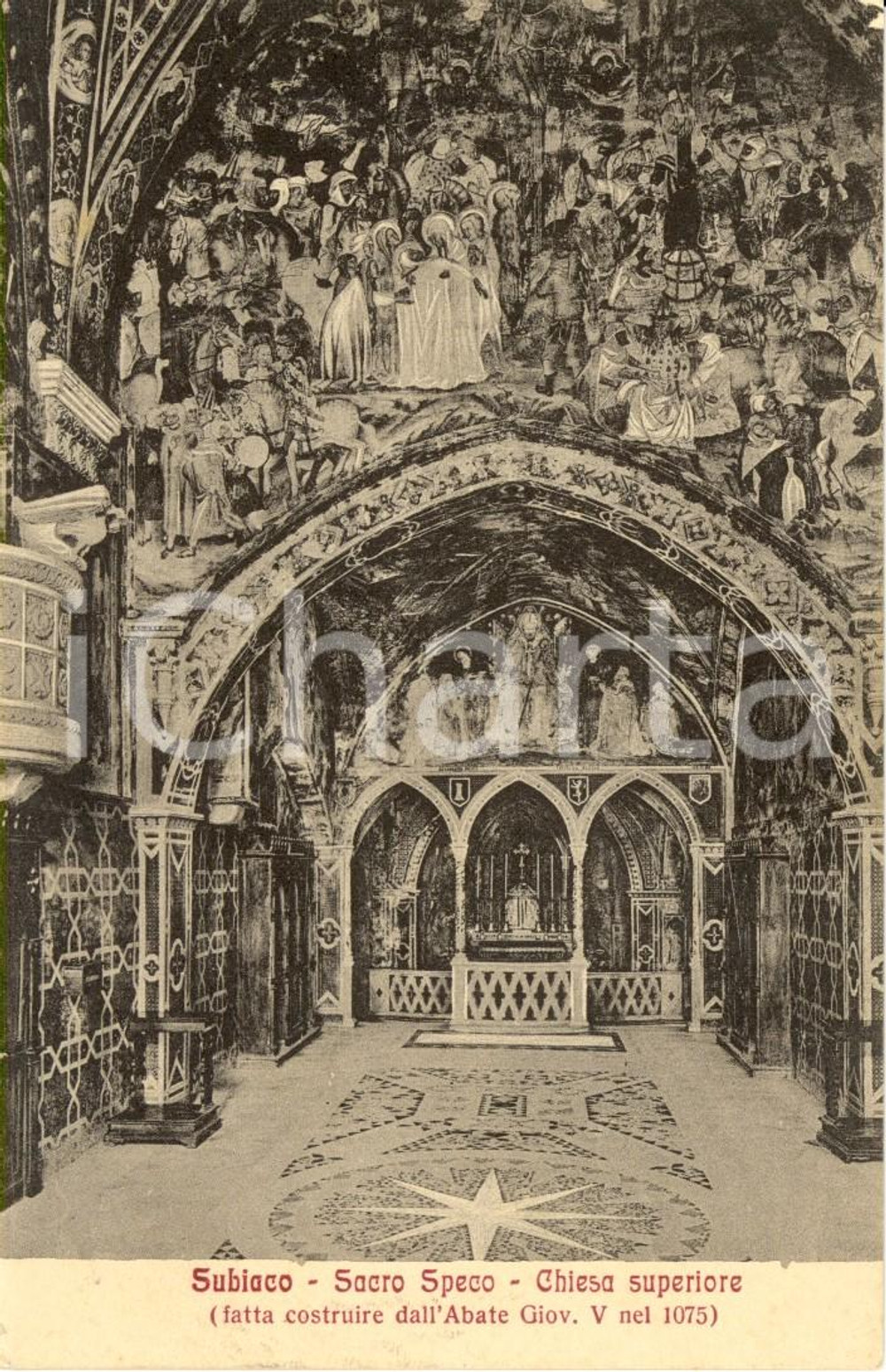 Cartolina originale da collezione 1930 ca SUBIACO (ROMA) Affreschi Chiesa Superiore Santuario del SACRO SPECO *NV 1