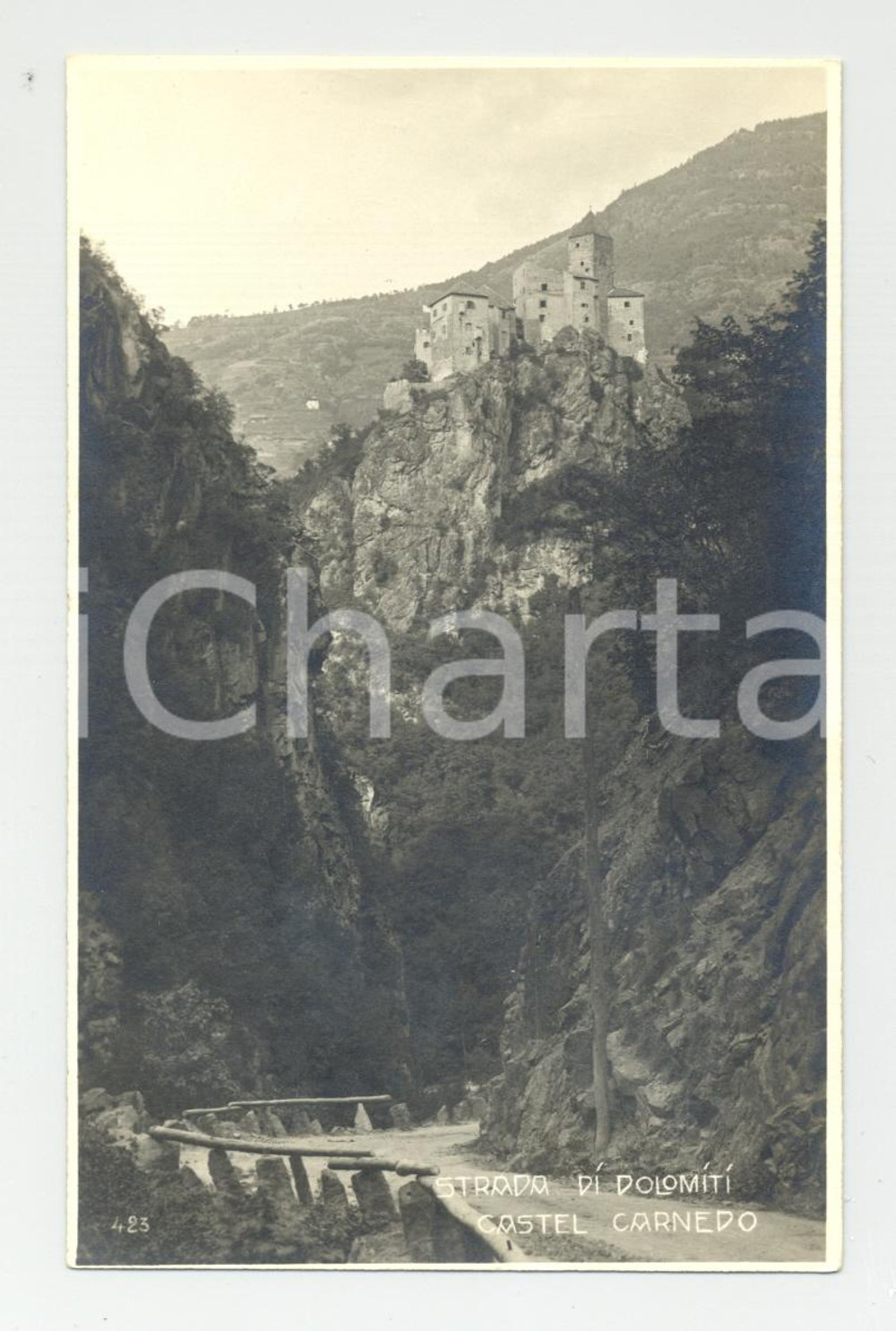 Cartolina originale da collezione Castel Cornedo anni '30 - Strada Dolomiti d'epoca 1