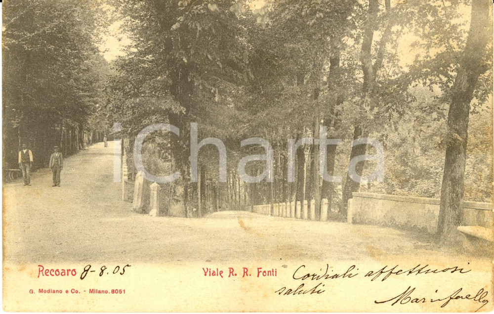 Cartolina originale da collezione 1905 RECOARO TERME (VI) Veduta del viale REGIE FONTI *Cartolina FP VG 1