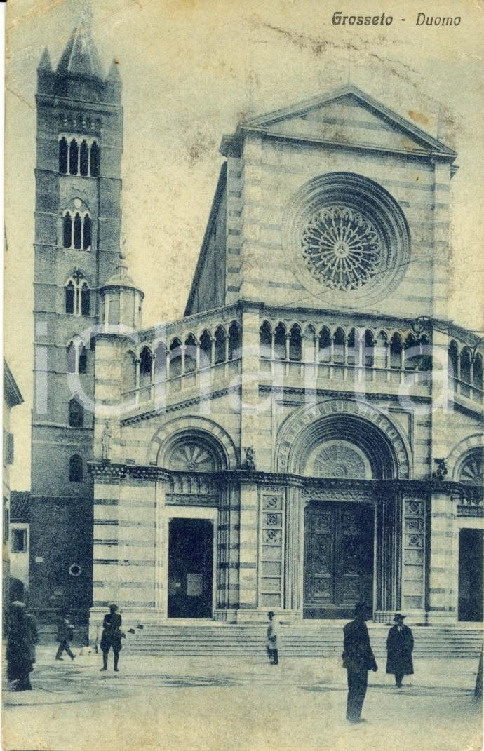 Cartolina originale da collezione 1930 GROSSETO Veduta della facciata del Duomo e del campanile *DANNEGGIATA FP VG 1