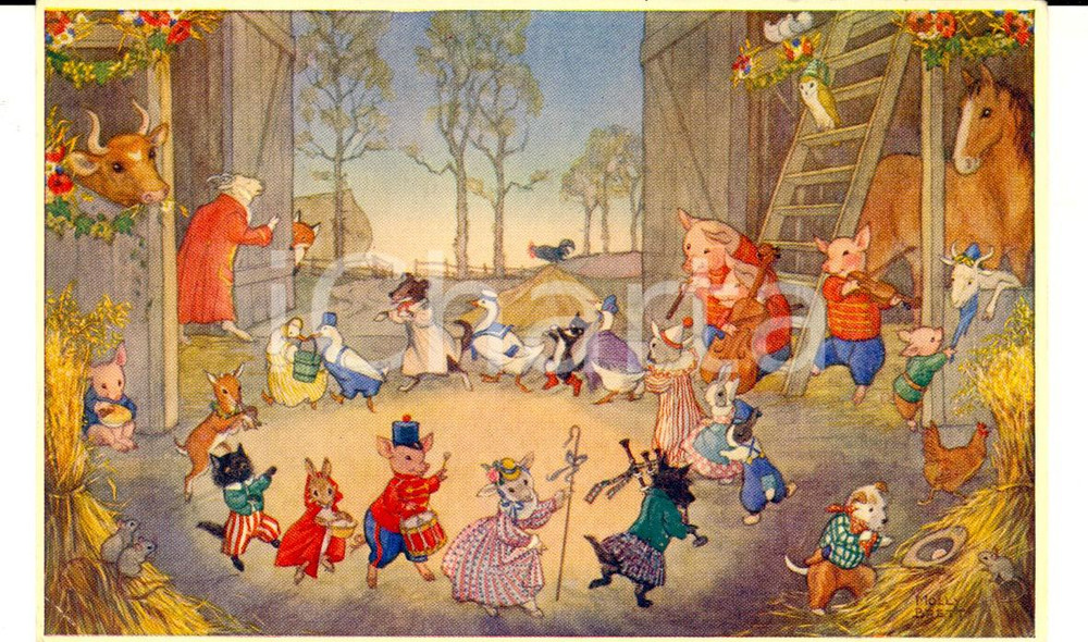 Cartolina originale da collezione 1969 ART Molly Brett - Barn Dance *VINTAGE ILLUSTRATED postcard FP VG 1