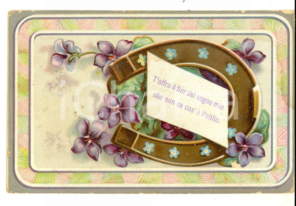 Cartolina originale da collezione 1916 T'offro il fior del sogno mio che non sa cos'Ã¨ l'oblio *Cartolina AUGURALE 1
