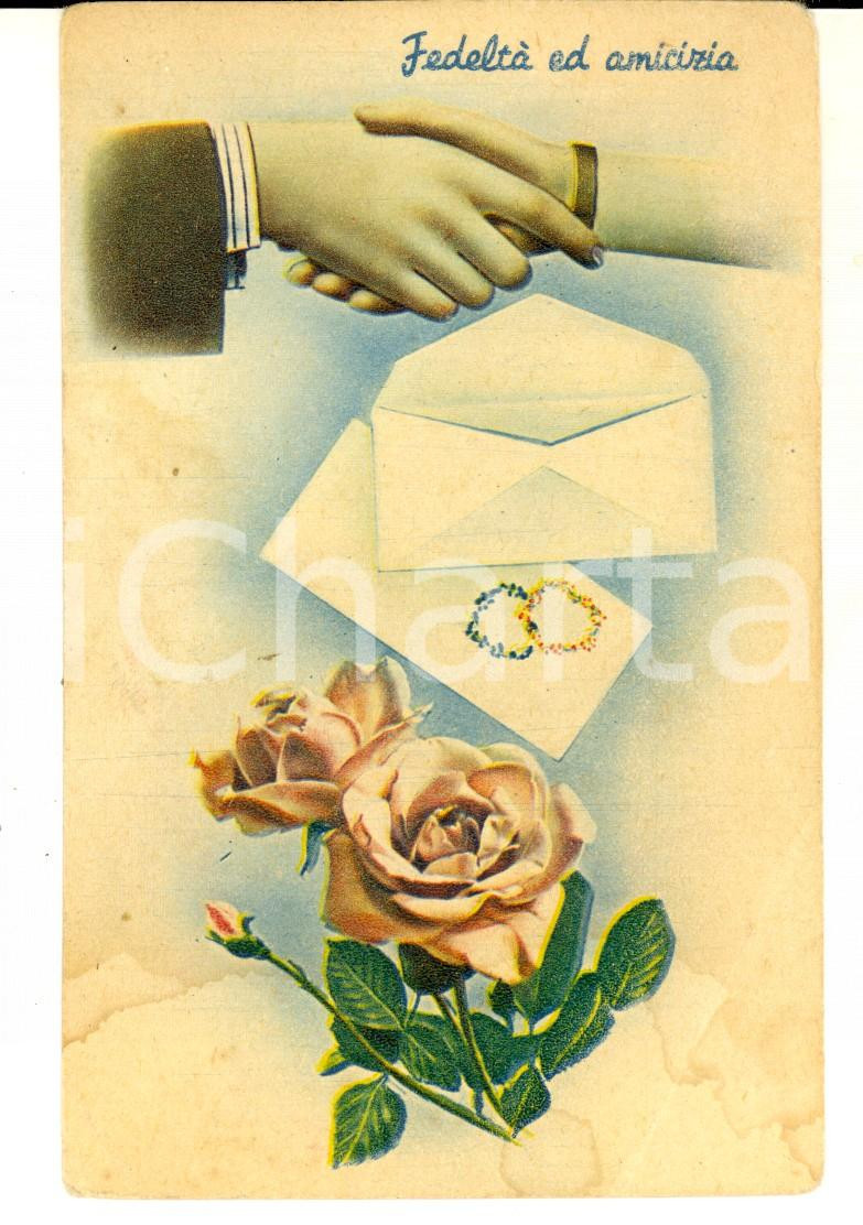 Cartolina originale da collezione 1930 ca COSTUMI FedeltÃ  ed amicizia *Cartolina VINTAGE ILLUSTRATA DANNEGGIATA 1