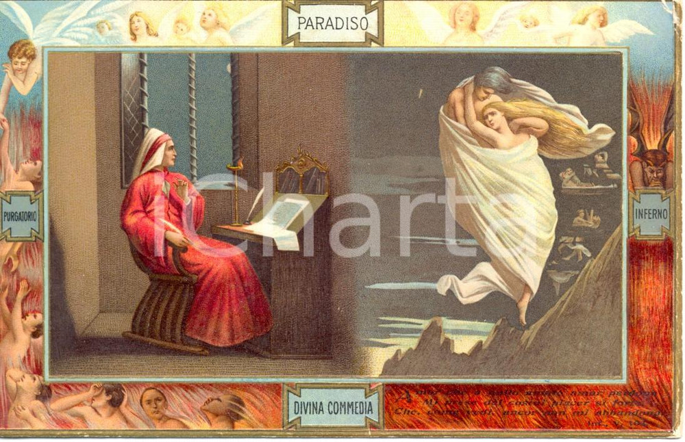 Cartolina originale da collezione 1947 LA DIVINA COMMEDIA Visione Paolo e Francesca Egisto SBORGI *Cartolina FP VG 1