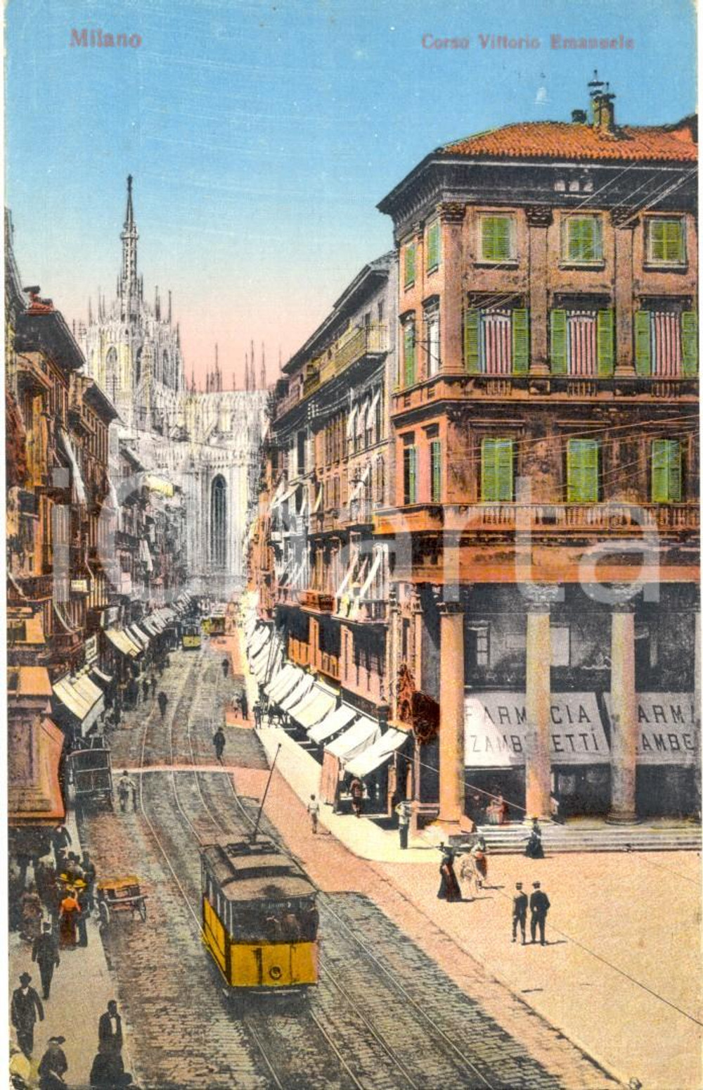 Cartolina originale da collezione 1930 circa MILANO Corso VITTORIO EMANUELE Farmacia ZAMBELETTI *Cartolina FP VG 1