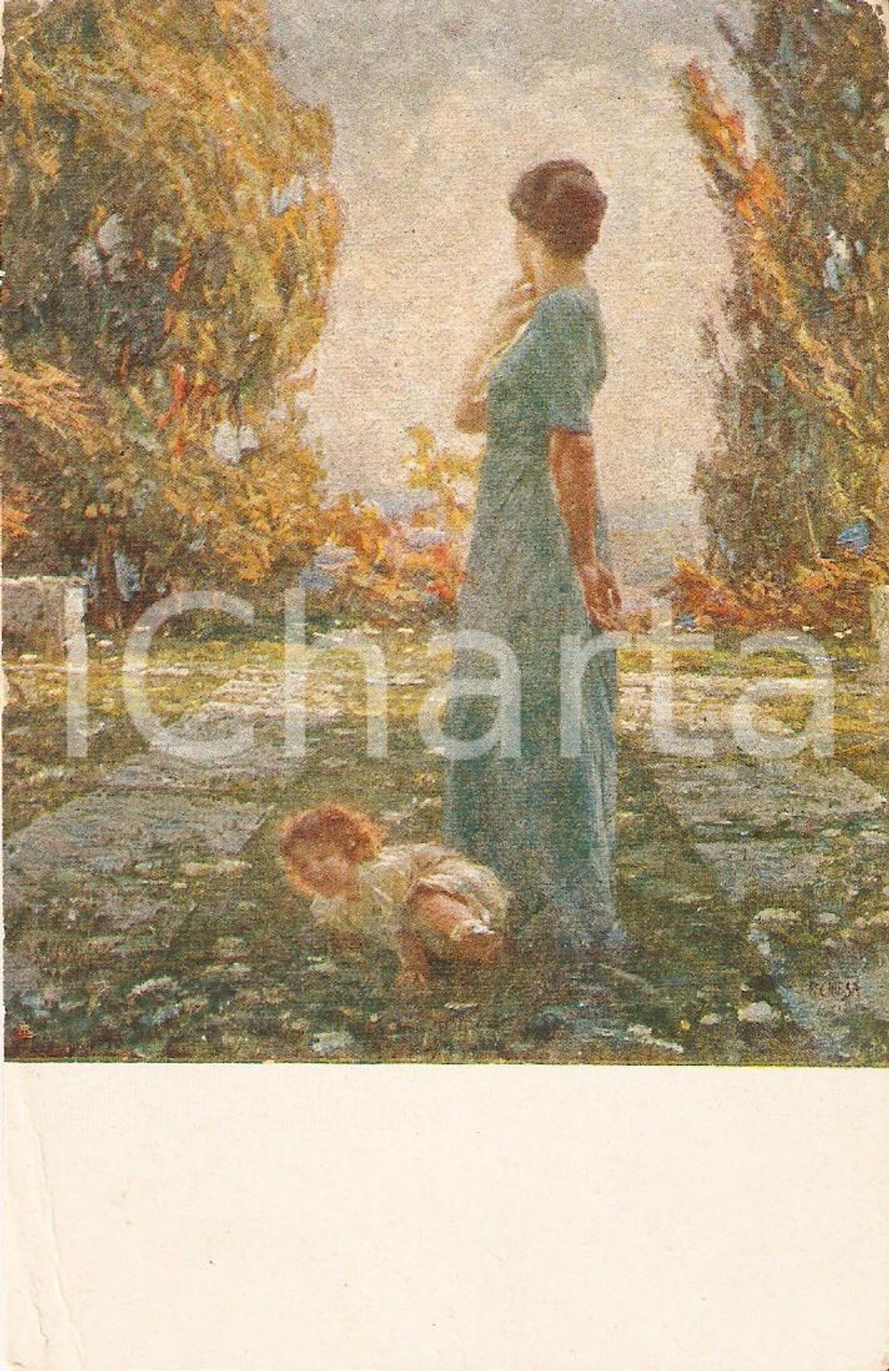 Cartolina originale da collezione 1917 Pietro CHIESA Nel parco *Cartolina postale FP VG 1