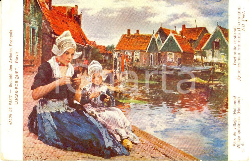 Cartolina originale da collezione 1925 LUCAS ROBIQUET Pinxit PAIX DU VILLAGE 1