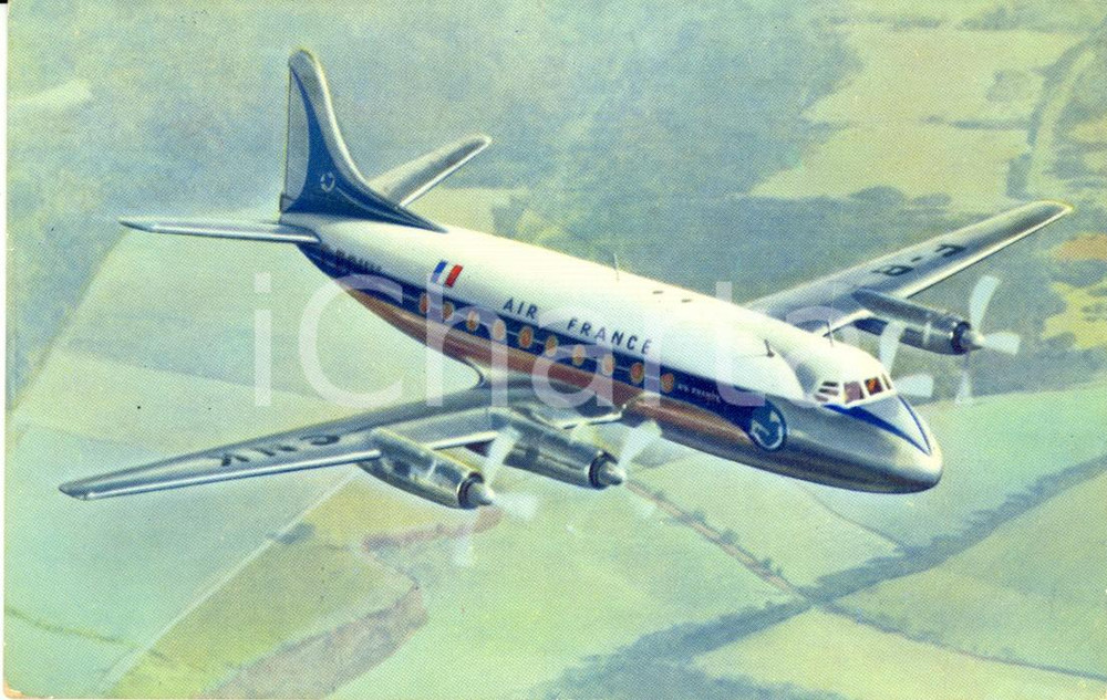 Cartolina originale da collezione 1950 AIR FRANCE - Vickers Viscount FP VG 1