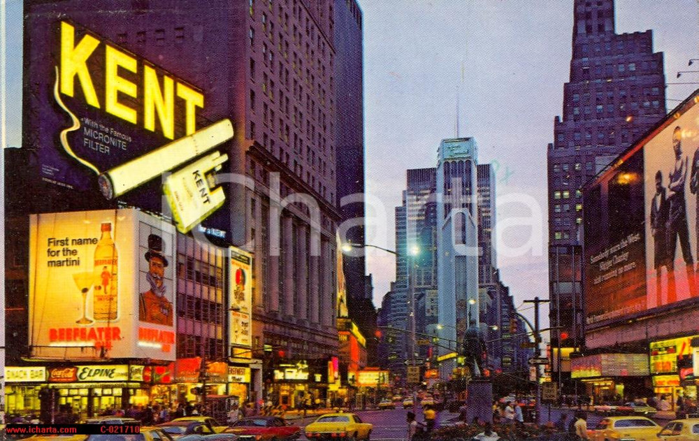 Cartolina originale da collezione 1970 KENT cigarettes in TIME SQUARE NYC 1