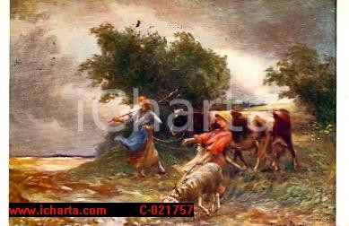 Cartolina originale da collezione 1920 GEORGES LAUGEE Coup de vent prÃ©cÃ©dant l orage CARTOLINA FP viaggiata 1