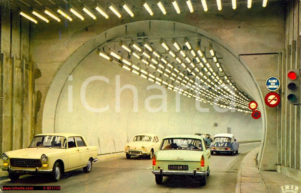 Cartolina originale da collezione 1967, Tunnel Mont Blanc, Monte Bianco, con auto VG 1