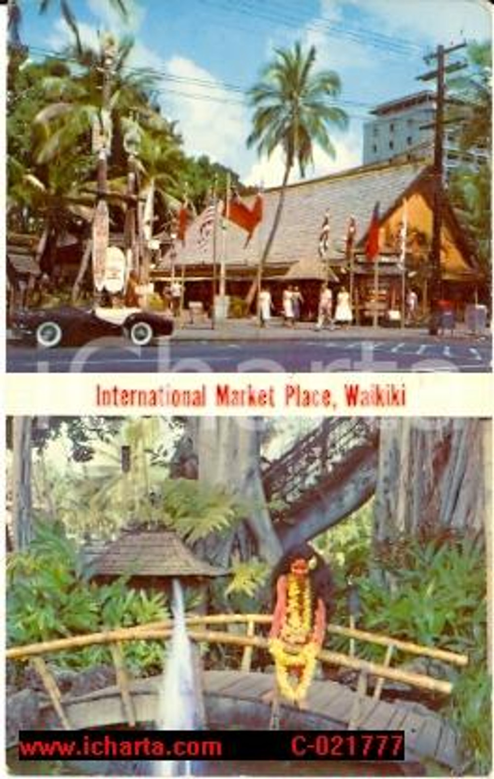 Cartolina originale da collezione 1970 WAIKIKI-HONOLULU (USA) L'International Market Place * Cartolina VINTAGE 1