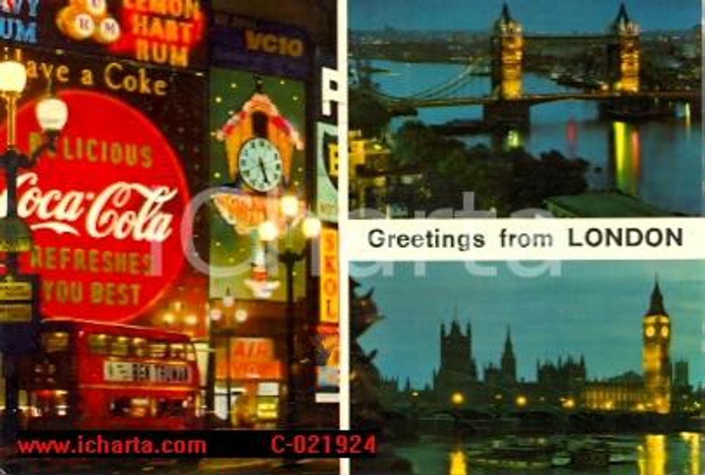 Cartolina originale da collezione 1974 COCA COLA in PICCADILLY CIRCUS 1