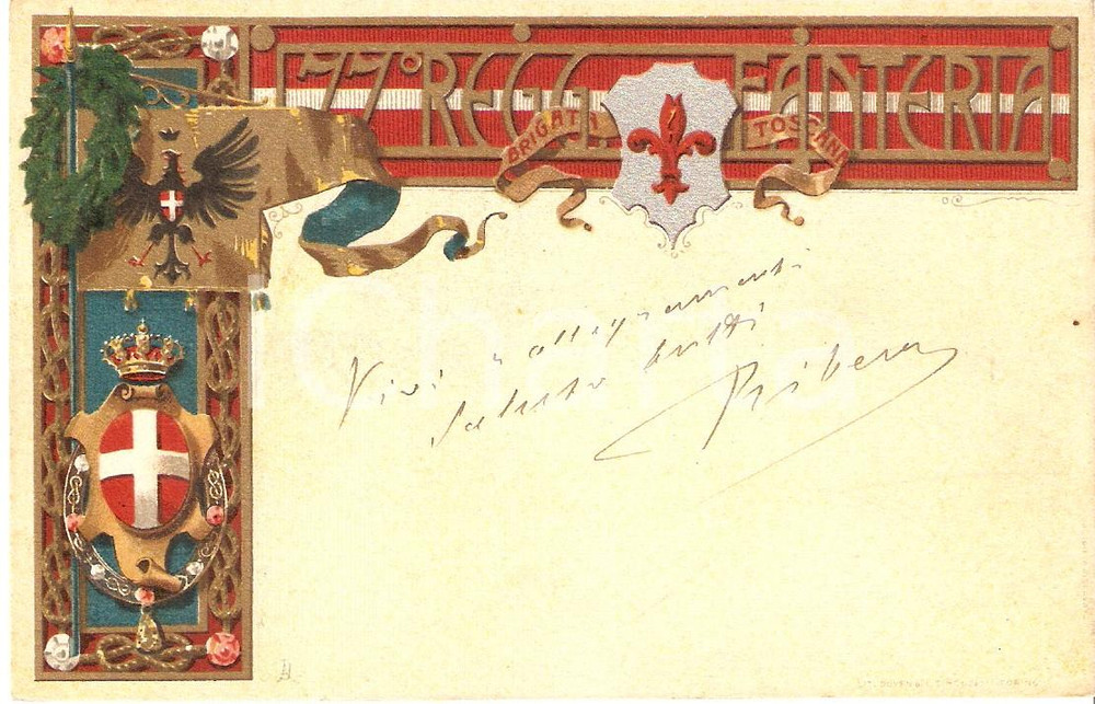 Cartolina originale da collezione 1910 - 77Â° Reggimento Fanteria *Brigata Toscana FP 1