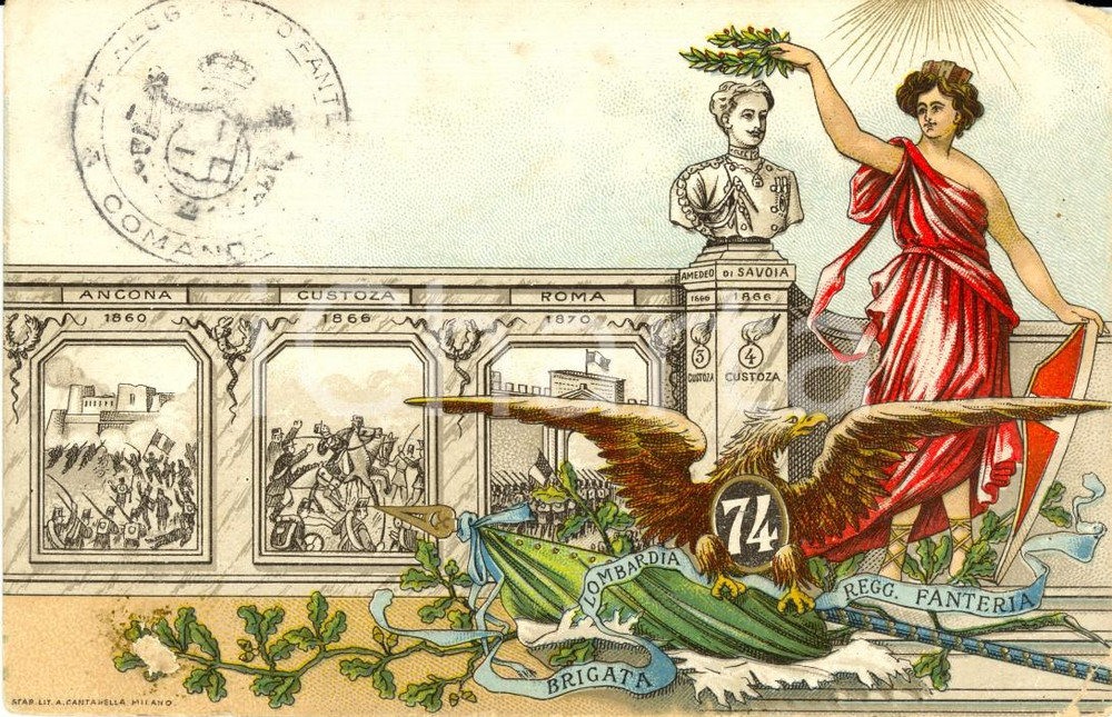 Cartolina originale da collezione 1910 Brigata Lombardia - 74Â° Fanteria *La Valorosa 1