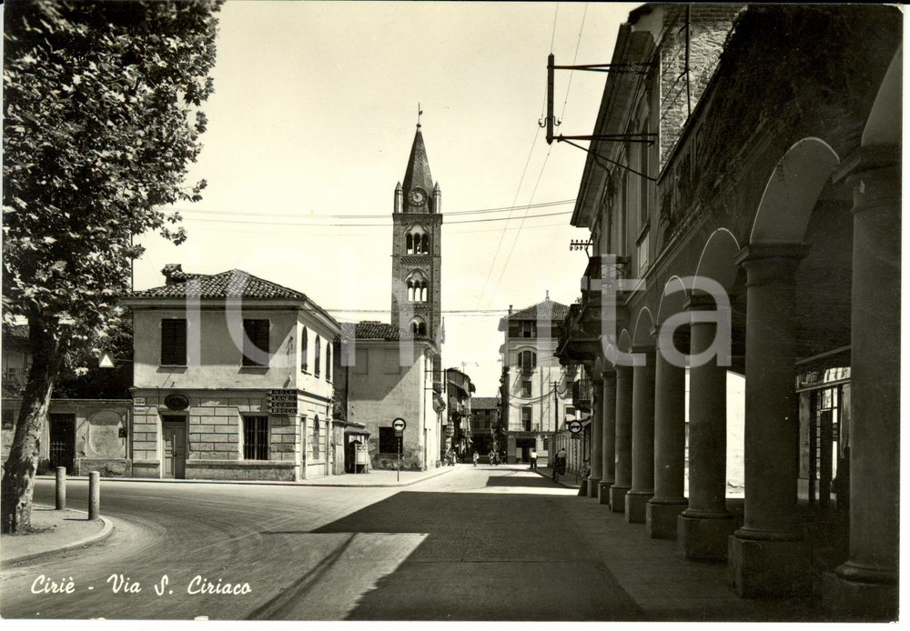Cartolina originale da collezione 1950 ca CIRIE' (TO) Via SAN CIRIACO con campanile SAN GIOVANNI *Cartolina FG NV 1