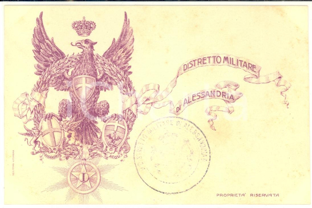 Cartolina originale da collezione 1905 Distretto militare di ALESSANDRIA (1Â°) Cartolina postale FP NV 1