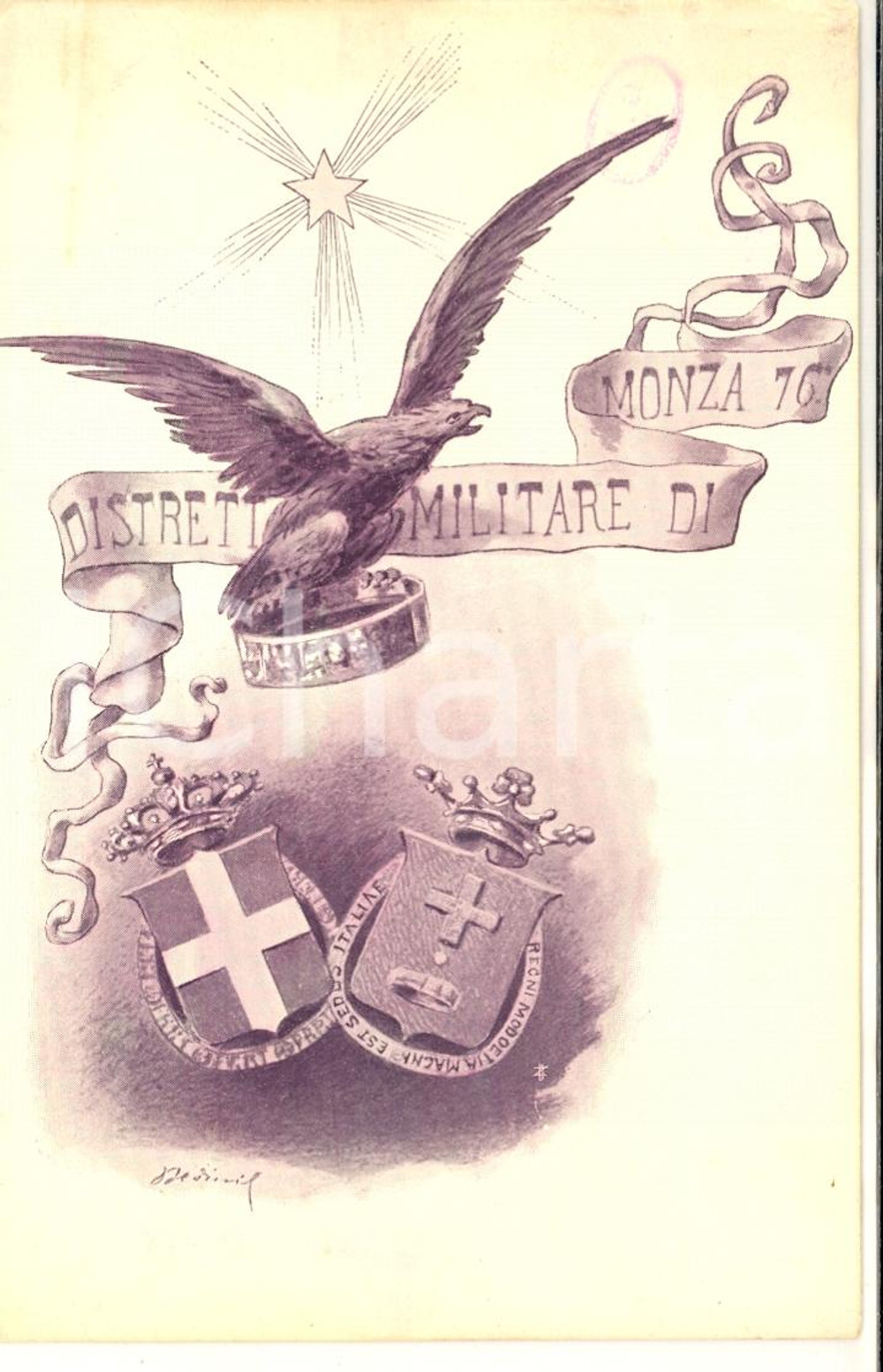 Cartolina originale da collezione 1905 Distretto Militare di MONZA 76Â° Cartolina postale FP NV 1