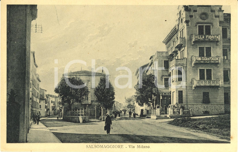 Cartolina originale da collezione 1930 ca SALSOMAGGIORE TERME Via Milano pensione VILLA FIORITA Cartolina FP NV 1