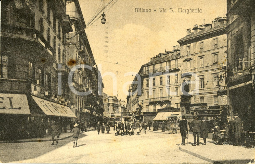 Cartolina originale da collezione 1921 MILANO Scorcio di via SANTA MARGHERITA Cartolina ANIMATA FP VG 1