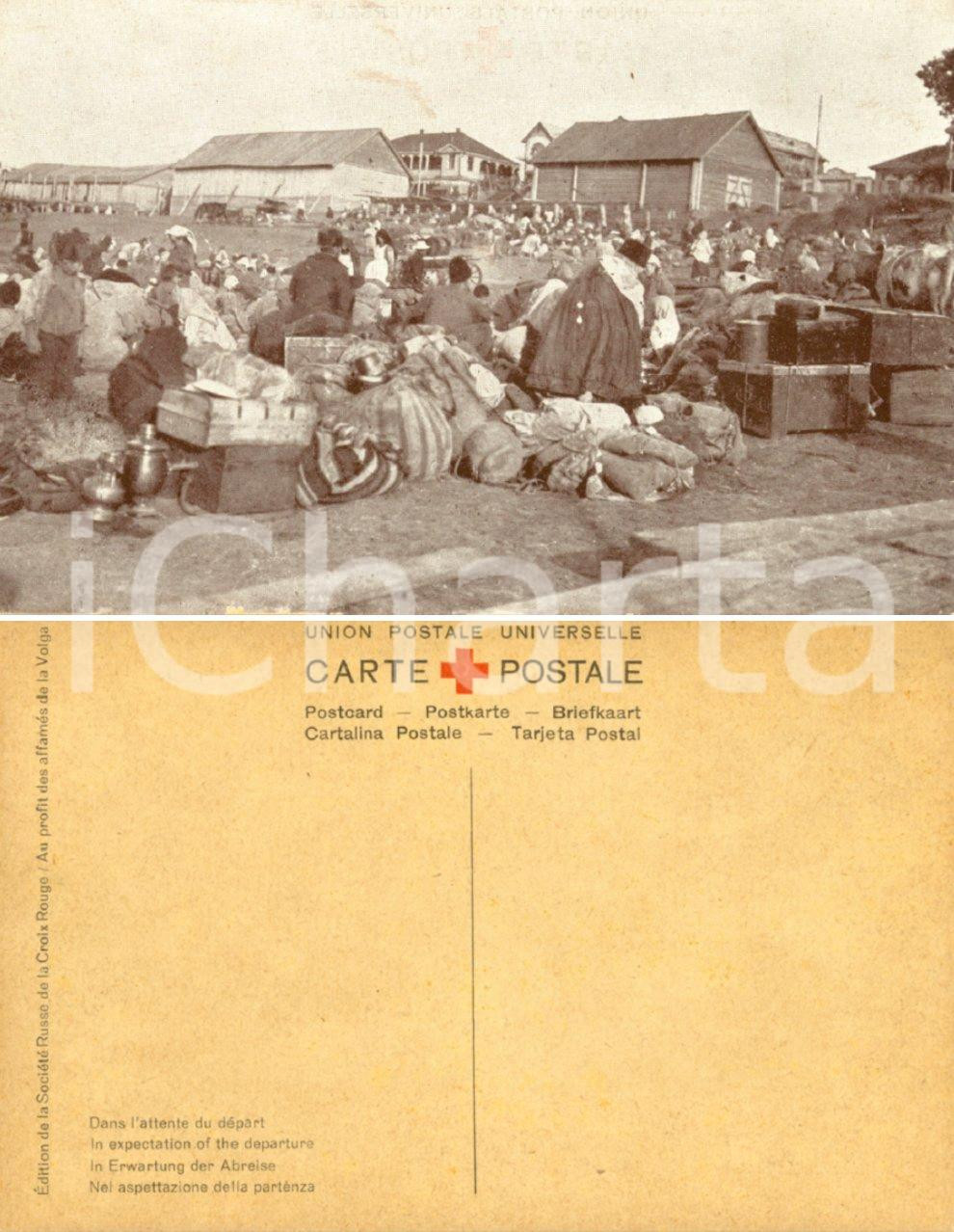 Cartolina originale da collezione 1920 ca VOLGA RUSSIA Partenza dei rifugiati Cartolina FP NV CROCE ROSSA 1