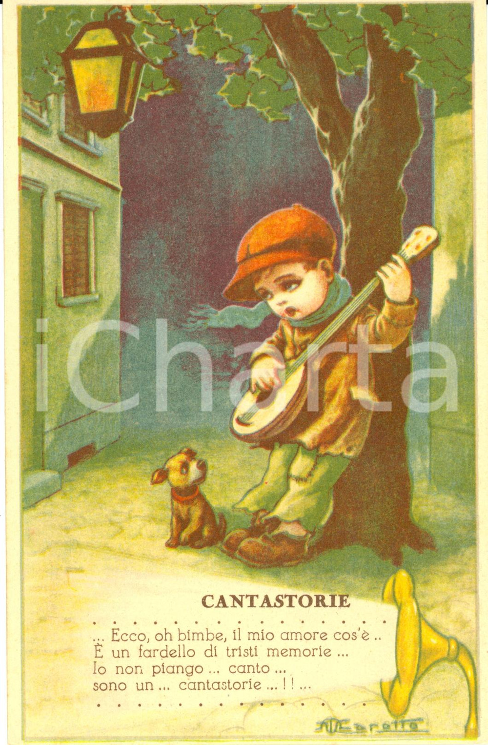 Cartolina originale da collezione 1929 Cartolina canzone CANTASTORIE CHERUBINIRUSCONI ed. BIXIO FP NV Illustrata 1