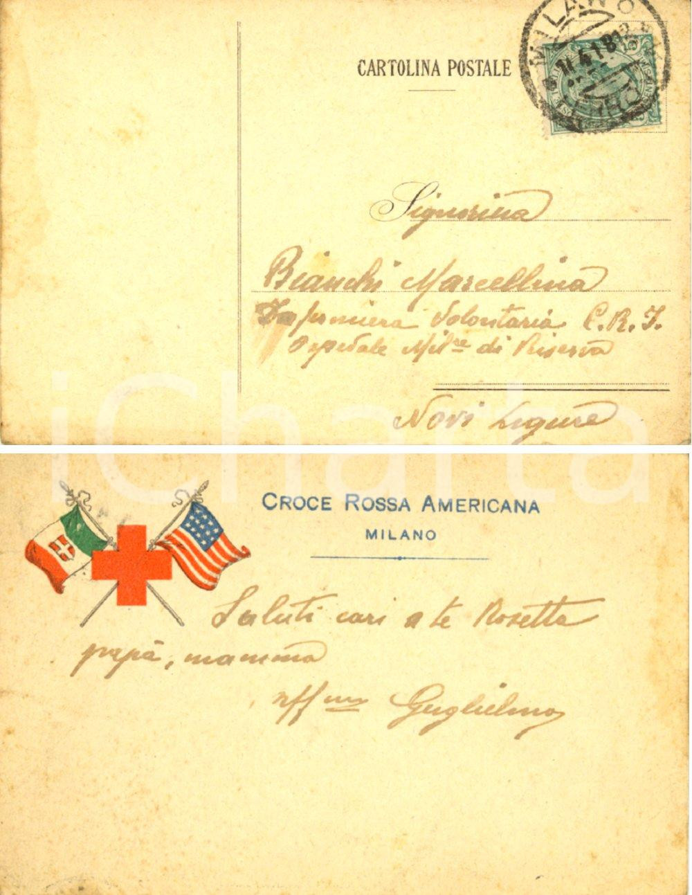 Cartolina originale da collezione 1918 MILANO *Cartolina postale CROCE ROSSA AMERICANA FP VG 1