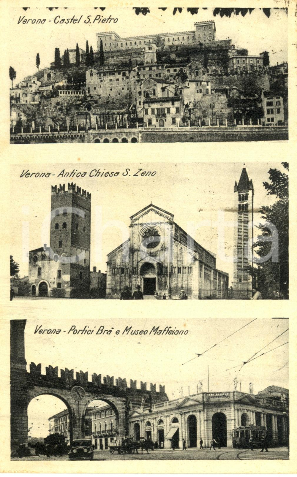 Cartolina originale da collezione 1938 VERONA Vedutine Castel SAN PIETRO Chiesa SAN ZENO Portici BRA Cartolina VG 1