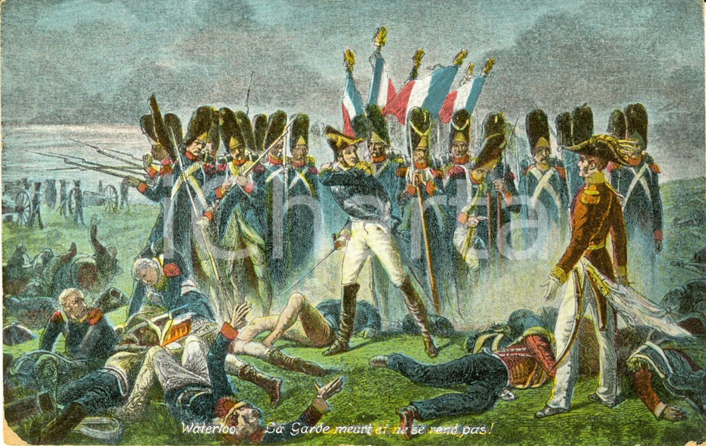 Cartolina originale da collezione 1915 ca BATTAGLIA DI WATERLOO La garde meurt et ne se rend pas Cartolina FP NV 1