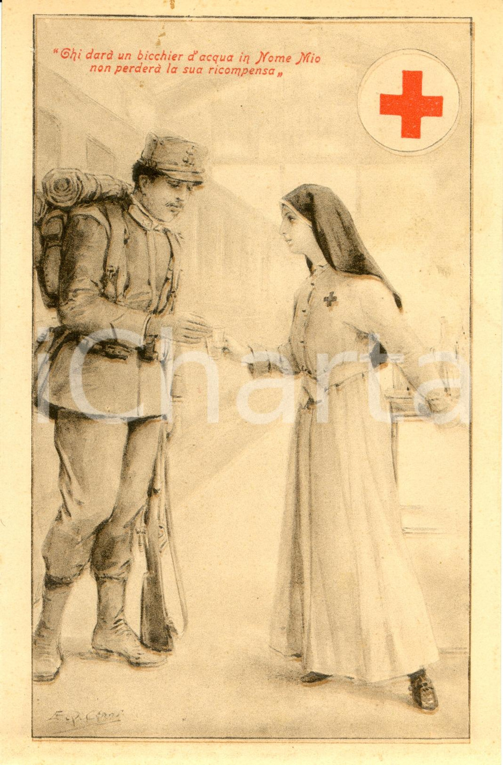 Cartolina originale da collezione 1920 ca CROCE ROSSA Infermiera con soldato *Cartolina FP NV ILLUSTRATA 1