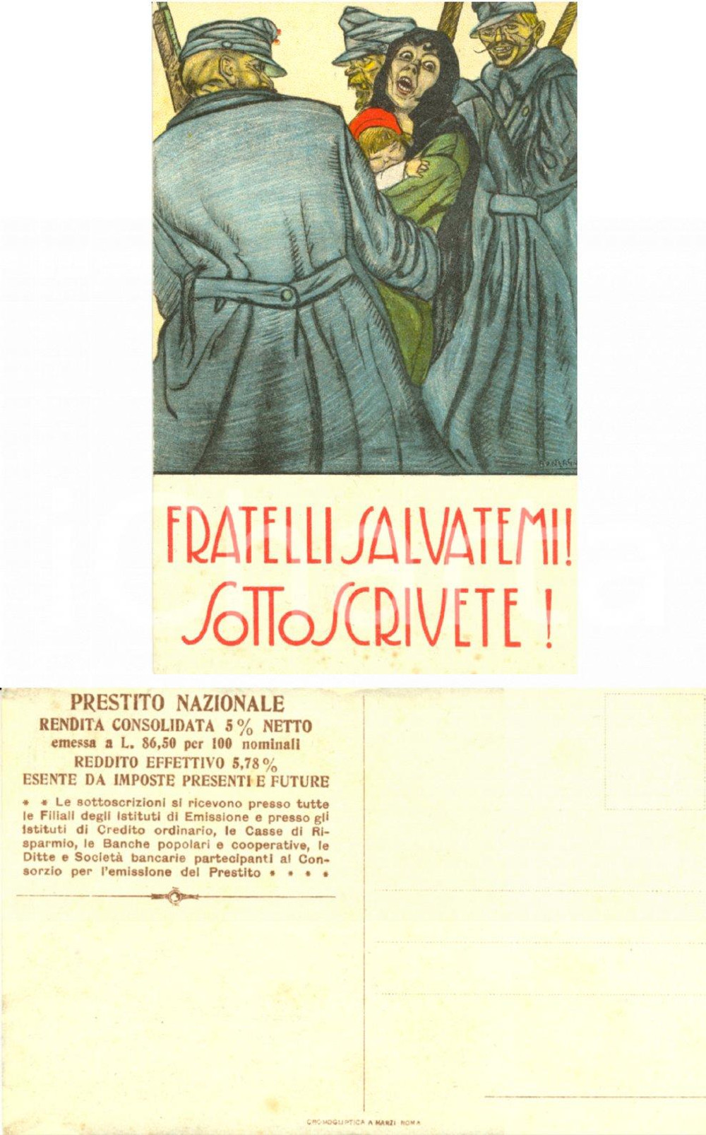 Cartolina originale da collezione 1915 ca WW1 CREDITO ITALIANO Sottoscrizione prestito di guerra *Ill. BONZAGNI 1