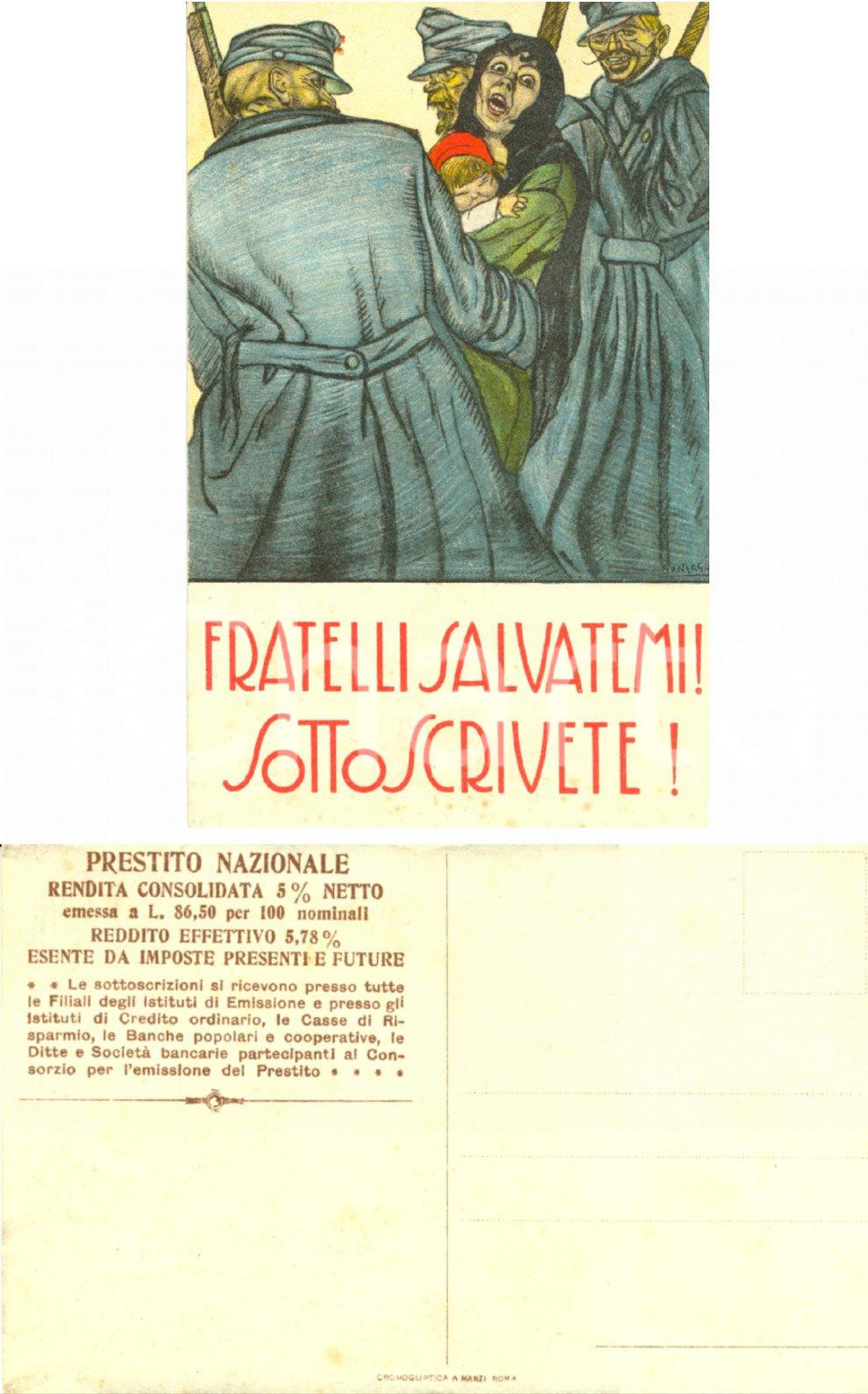 Cartolina originale da collezione 1915 ca WW1 CREDITO ITALIANO Sottoscrizione prestito di guerra Ill. BONZAGNI 1