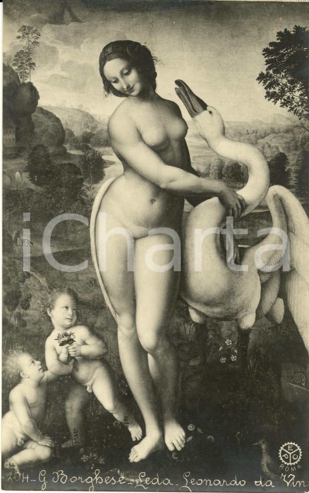 Cartolina originale da collezione 1950 ca ROMA Leonardo da Vinci LEDA Galleria BORGHESE Cartolina FP NV 1